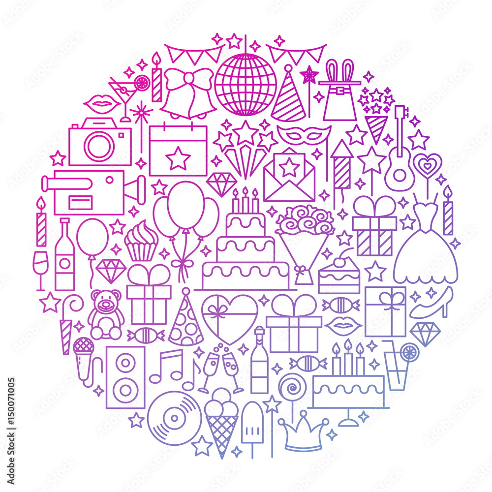 Birthday Line Icon Circle Design Birthday Line Icon Circle Design