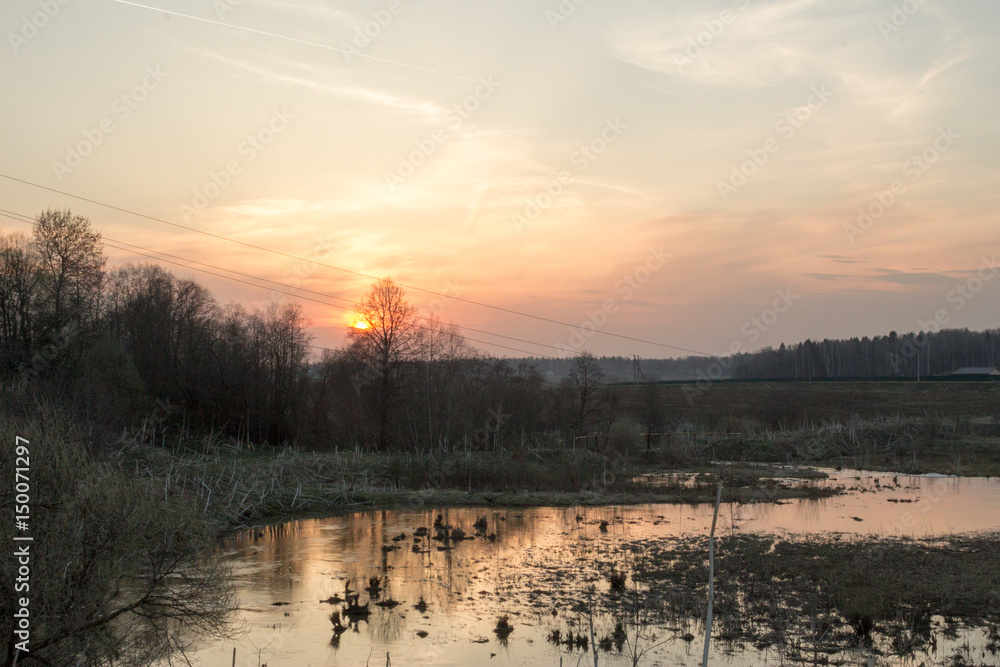 Sunset on the river, spring