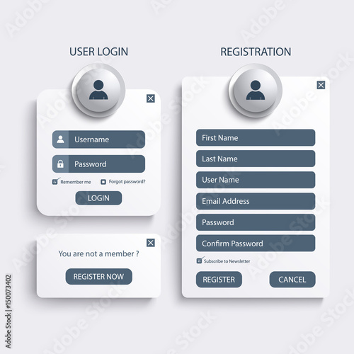 Collection login and register web screen template
