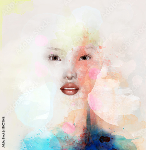 Abstract watercolor woman face