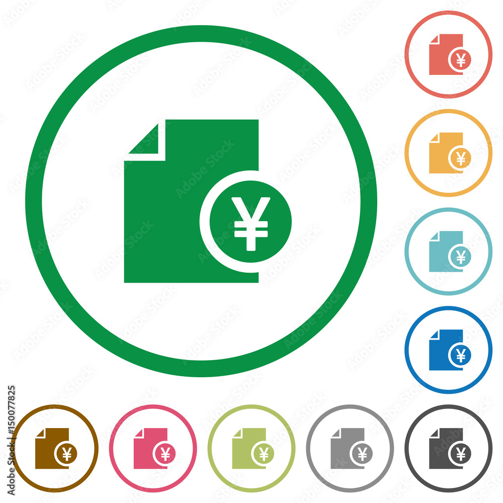 Yen financial report flat icons with outlines Yen financial report flat icons with outlines