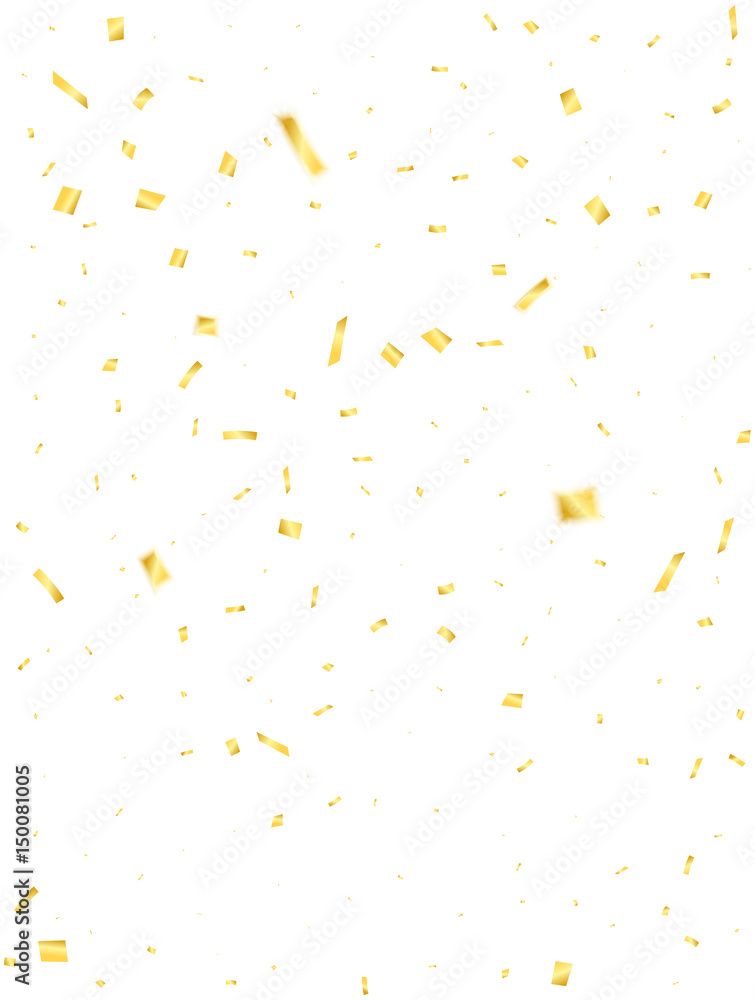 Golden confetti. Holiday confetti isolated on white background. Flying confetti - obrazy, fototapety, plakaty 