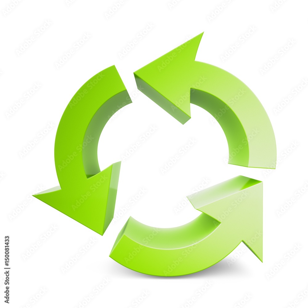3D rendering illustration of three circular arrows, logo design 3D rendering illustration of three circular arrows, logo design