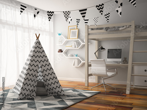part of Interior with wigwam 3D rendering photo