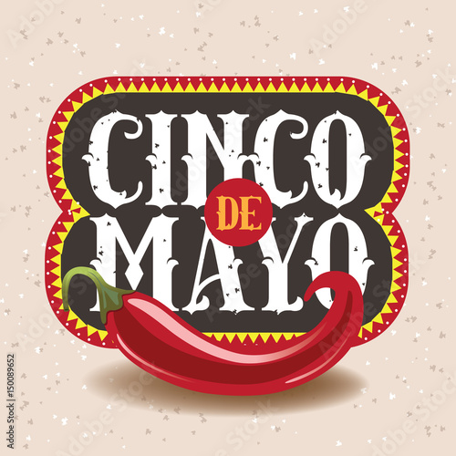Cinco de Mayo design with chili pepper - symbols of Mexican holiday celebrated on the fifth (cinco) of May (Mayo).  EPS 10 vector,