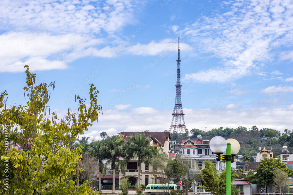 Fototapeta premium Thuy Son Lake and city view, Lai Chau, Vietnam