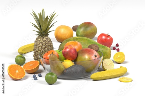 Fototapeta Naklejka Na Ścianę i Meble -  realistic 3d render of fruit with glass bowl
