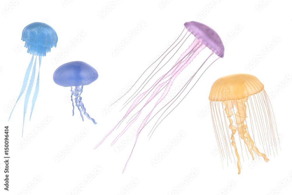 Naklejka premium realistic 3d render of jellyfishes
