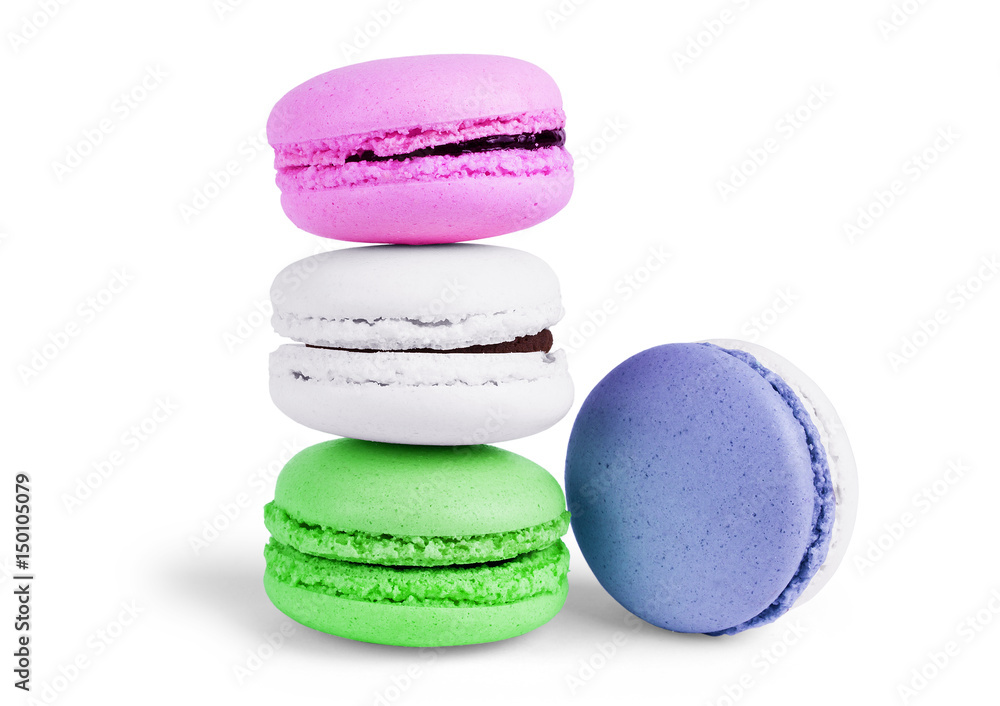 Cake macaron or macaroon isolated on white background, sweet and colorful dessert Cake macaron or macaroon isolated on white background, sweet and colorful dessert