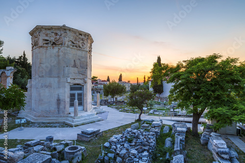 Tower of Winds and remains of Roman Agora in the old town of Athens, Greece. 

