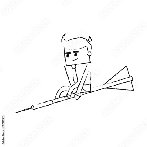 blurred silhouette image executive man riding an arrow to direction vector illustration