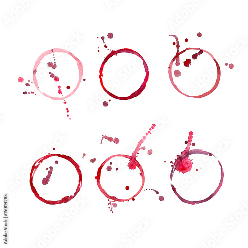 Tapet The wine rounds with blots on white background, watercolor illustration in hand-drawn style