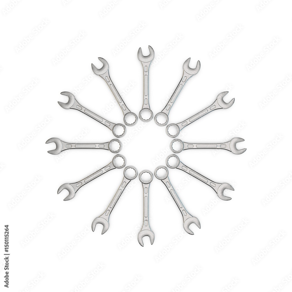 Circle of Wrench. Isolated on white background. 3D rendering illustration. Circle of Wrench. Isolated on white background. 3D rendering illustration.