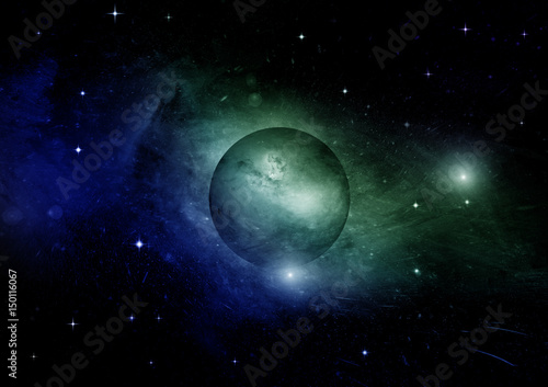 Stars  dust and gas nebula in a far galaxy