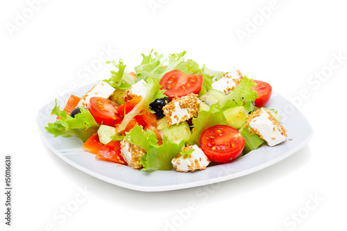 Greek Salad - Feta Cheese, Olive and Vegetables, isolated on white