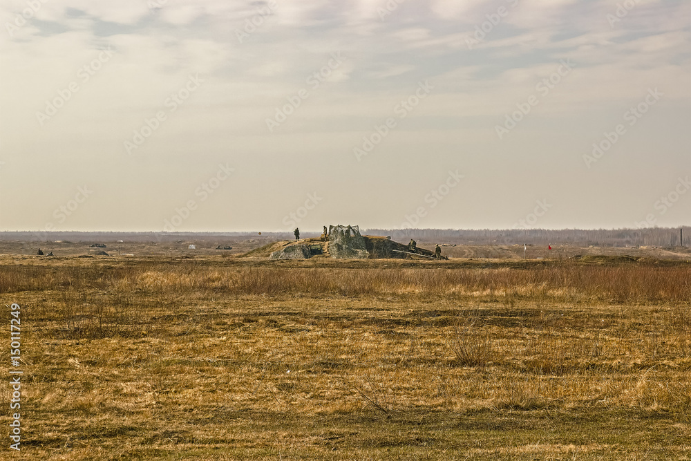 Naklejka premium Military soldiers make explosion at tactical exercises