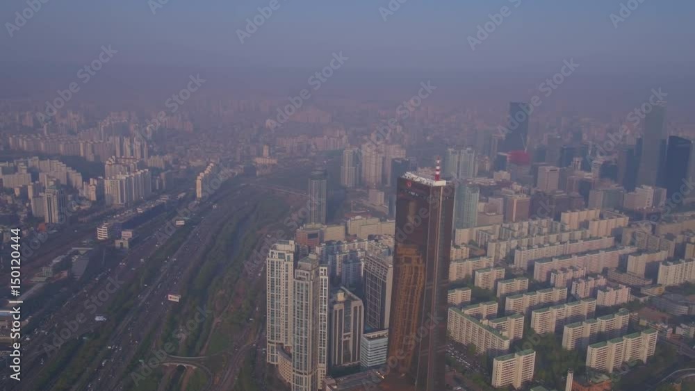 Aerial Korea Seoul April 2017 Yeouido Hazy Sunny Day Aerial Korea Seoul April 2017 Yeouido Hazy Sunny Day