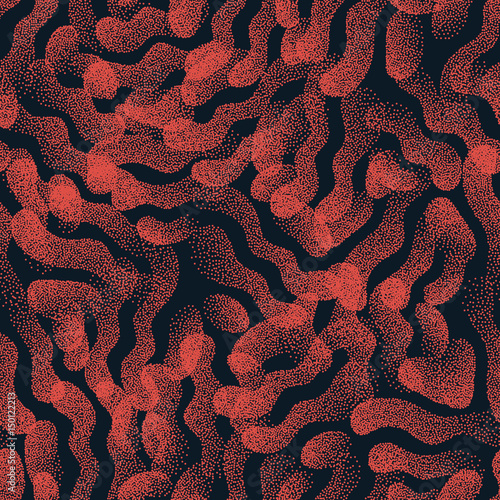 Vector Abstract Stippled Weird Hipster Seamless Pattern. Handmade Tileable Geometric Dotted Grunge Orange and Dark Blue Solid Simple Background. Bizarre Art Illustration