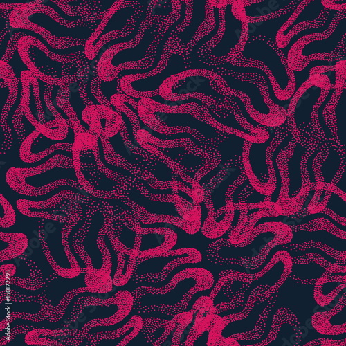 Vector Abstract Stippled Weird Hipster Seamless Pattern. Handmade Tileable Geometric Dotted Grunge Pink and Black Solid Simple Background. Bizarre Art Illustration