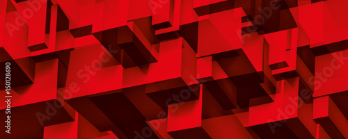 Volume geometric glass construction, 3d cubes red background, shapes mosaic, abstraction wallpaper, vector design for you presentation