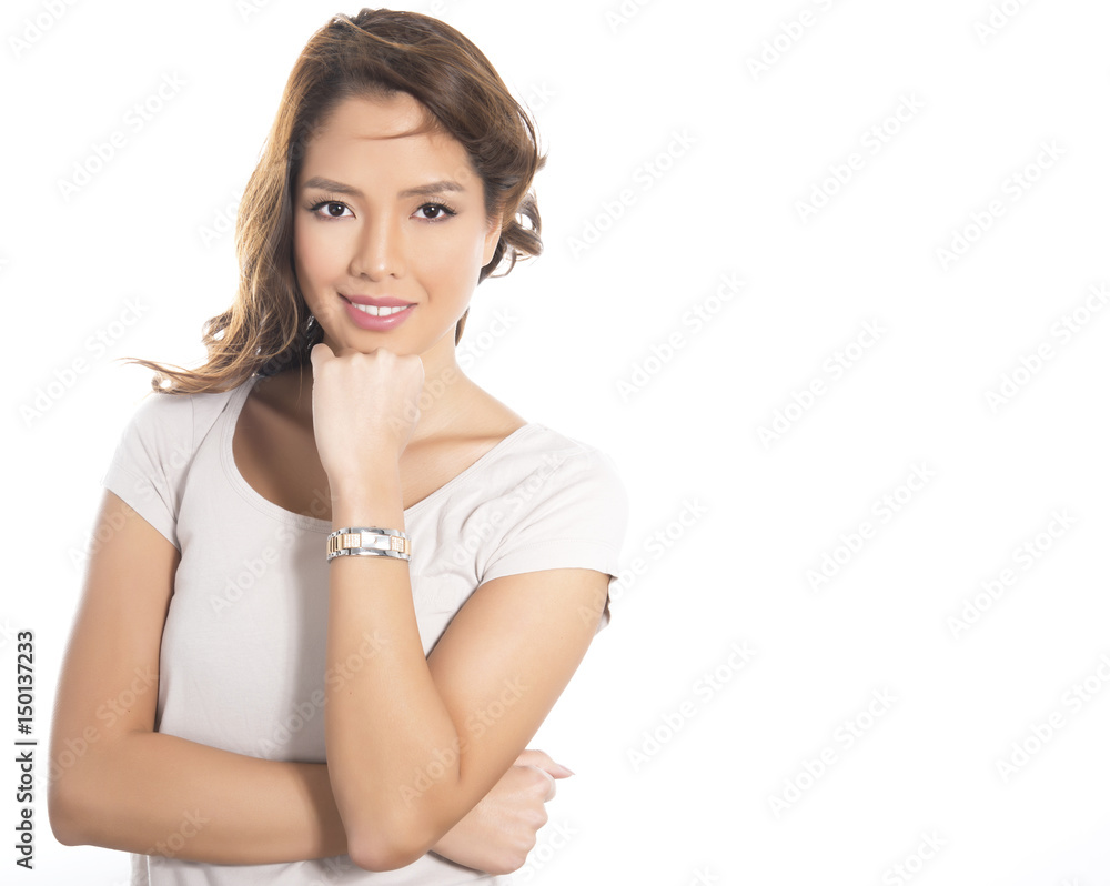 beautiful young asian woman wearing wrist watch beautiful young asian woman wearing wrist watch