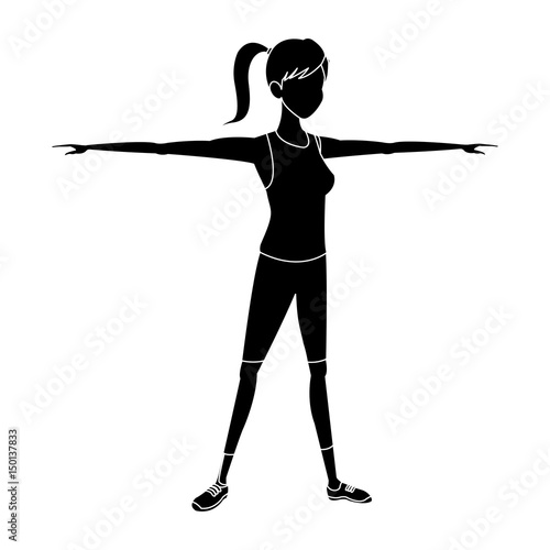 silhouette sport girl open arms athletic fitness image vector illustration