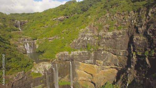 4K UHD Top down aerial video of Tamarin Falls Waterfall (Seven Cascades) - Mauritius, Curepipe, near Black River Gorge National Park