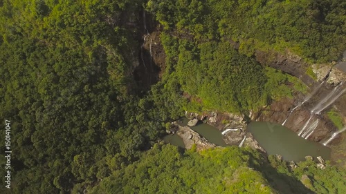 4K UHD Top down aerial video of Tamarin Falls Waterfall (Seven Cascades) - Mauritius, Curepipe, near Black River Gorge National Park