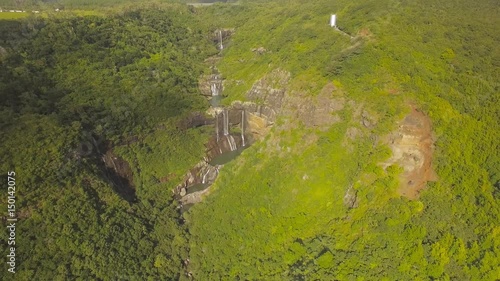 4K UHD Top down aerial video of Tamarin Falls Waterfall (Seven Cascades) - Mauritius, Curepipe, near Black River Gorge National Park