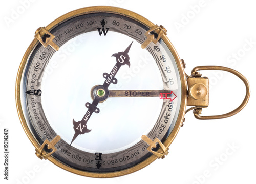 Old compass isolated on white background.