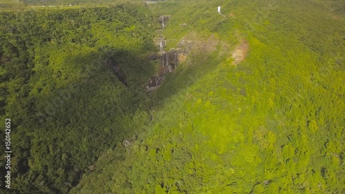 4K UHD Top down aerial video of Tamarin Falls Waterfall (Seven Cascades) - Mauritius, Curepipe, near Black River Gorge National Park