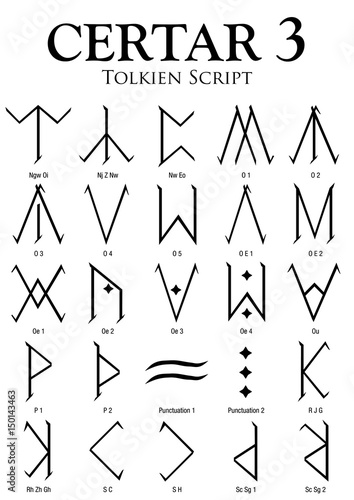 CERTAR Alphabet 3 - Tolkien Script on white background - Vector Image photo