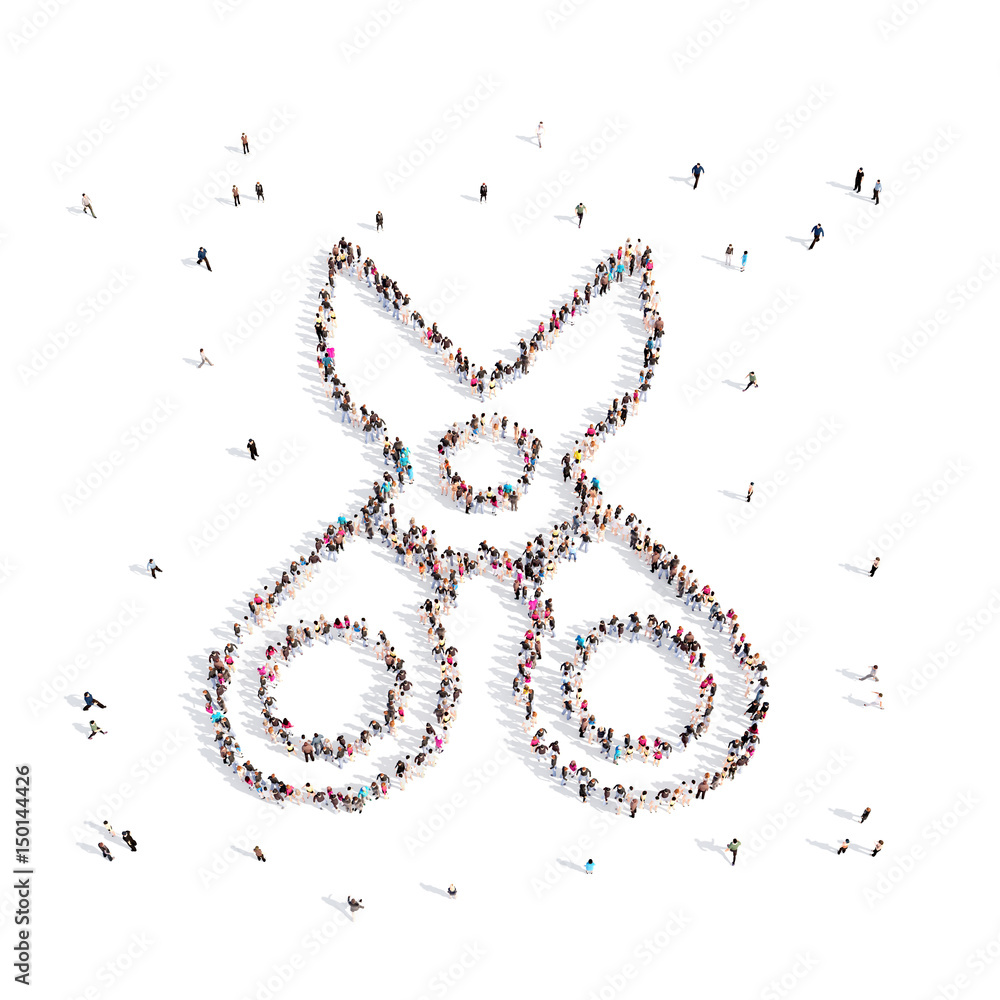 People walking in scissors .3D illustration. 3D rendering. People walking in scissors .3D illustration. 3D rendering.
