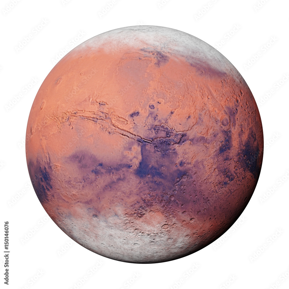 Naklejka premium planeta Mars podczas marsjańskiej zimy, na białym tle