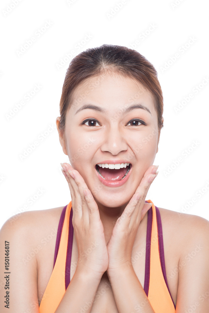 Portrait of fitness young asian woman on White. Portrait of fitness young asian woman on White.