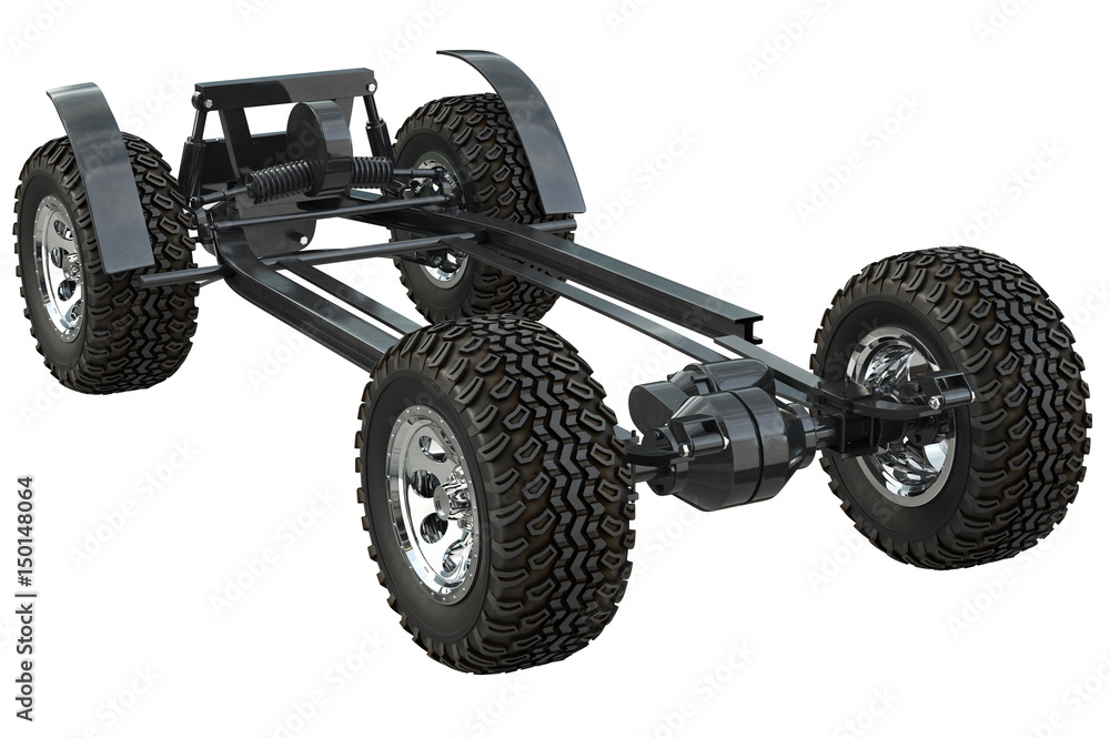Golf car chassis suspension undercarriage. 3D rendering