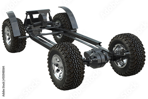 Golf car chassis suspension undercarriage. 3D rendering