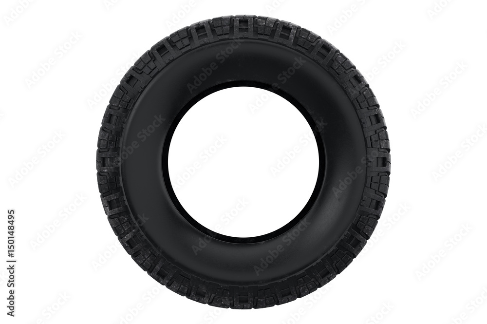 Tire black dirt wheel car, front view. 3D rendering Tire black dirt wheel car, front view. 3D rendering
