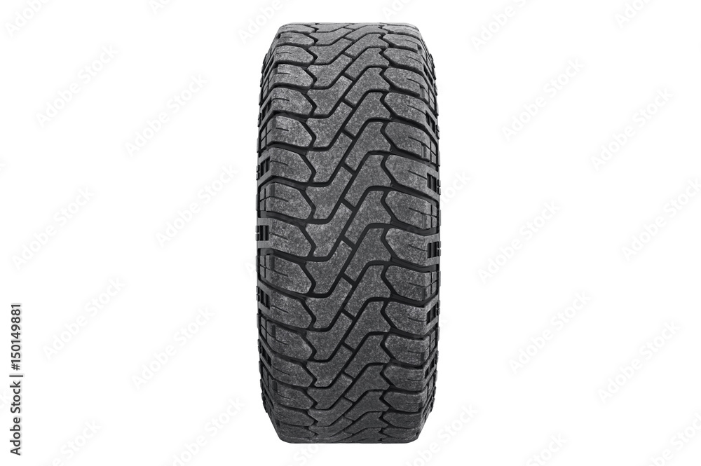 Car wheel black rubber, side view. 3D rendering Car wheel black rubber, side view. 3D rendering