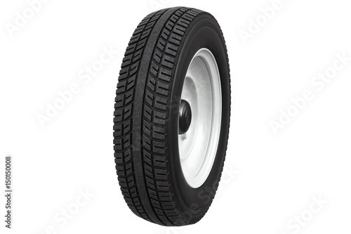 Wheel retro car rubber tire classic design. 3D rendering