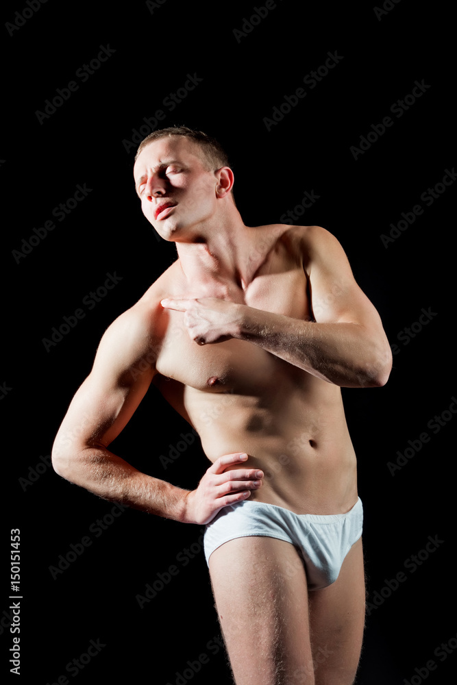 muscular man show hand on chest has shoulder pain muscular man show hand on chest has shoulder pain