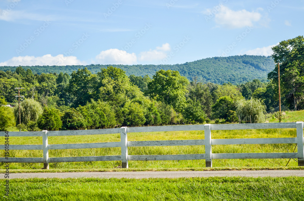 Virginia countryside in summer with fence and farms