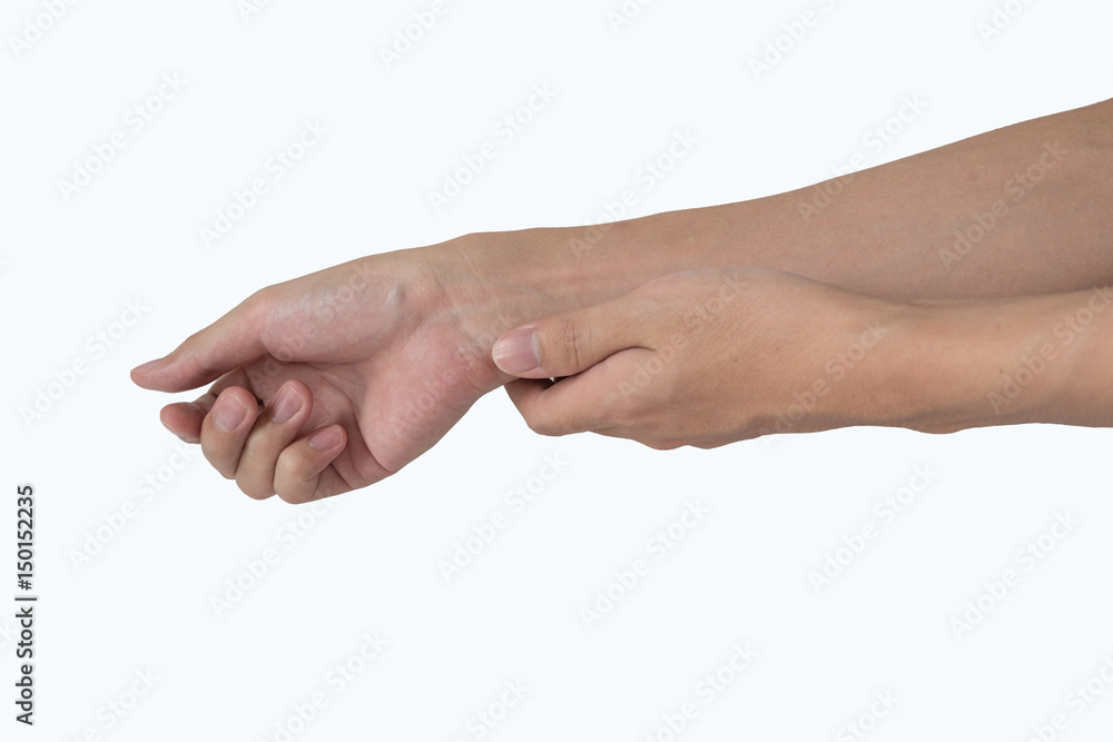 Man hand holding something like a business card by two hand isolated on white background