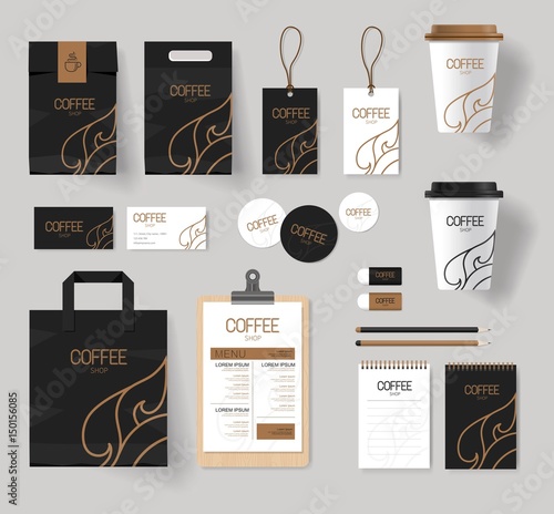 corporate branding identity for coffee shop and restaurant mock up template with coffee logo design