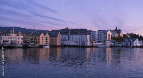 Beautiful Scandinavian landscape. View of Lillehammer from the Norwegian sea.