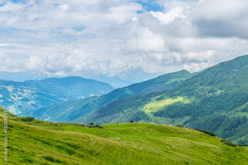 View of the alps along the famous hiking trail Pinzgauer spaziergang near Zell am See, Salzburg region, Austria. photo