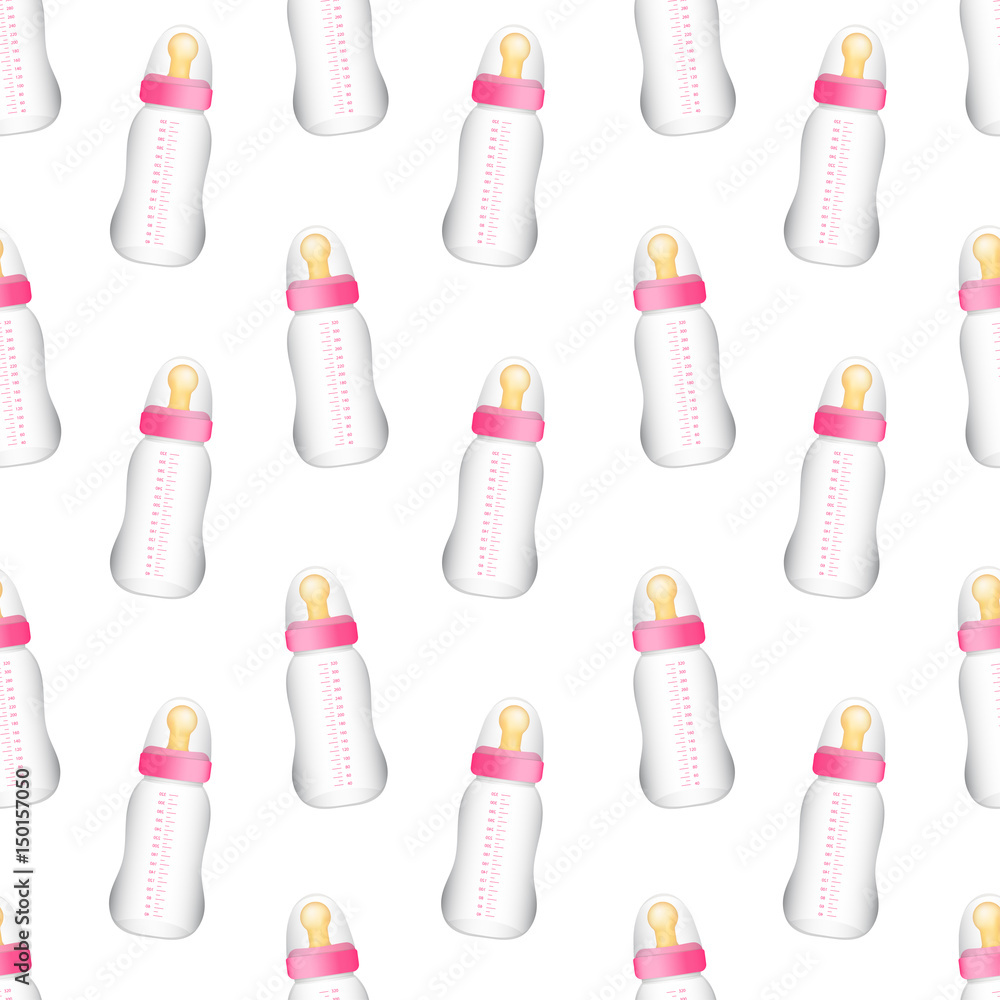 Seamless pattern from realistic pink baby bottles. Vector illustration Seamless pattern from realistic pink baby bottles. Vector illustration