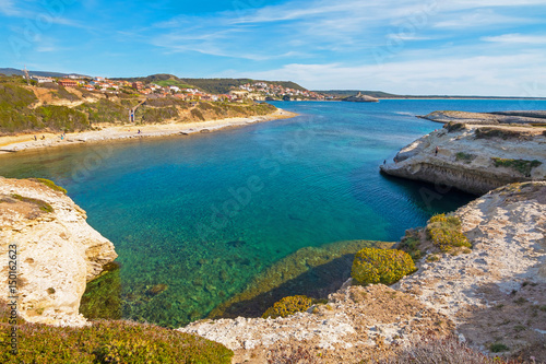 Limestone rock with arch, S`Archittu di Santa Caterina in Oristano Province, Sardinia, Italy