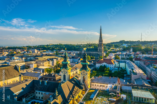 Photography Linz Cityscape with New Cathedral and Church of the Ursulines, Austria