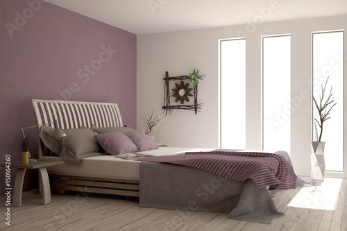 White modern bedroom. Scandinavian interior design. 3D illustration © AntonSh